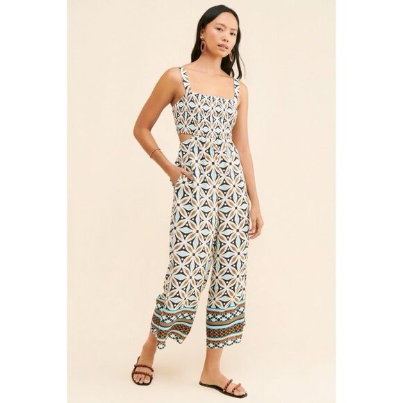 New Anthropologie The Piper Bandeau Cutout Jumpsuit Sz Medium - Picture 1 of 9